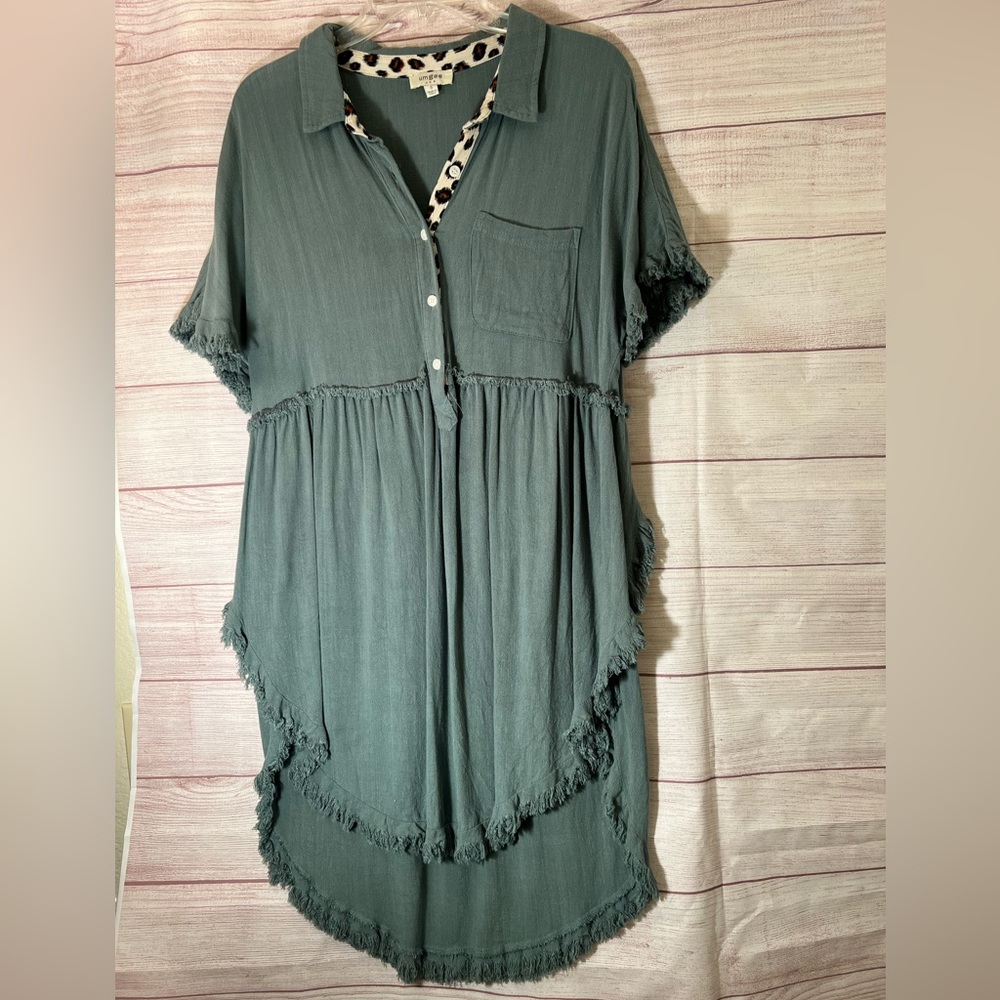 Fringed Teal linen Dress by Umgee S